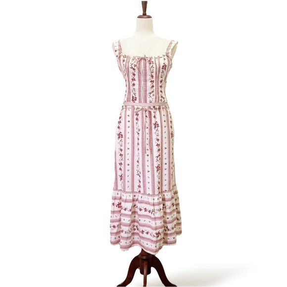 Joie Linen Blend Floral Stripe Two Piece Set Top & Maxi Skirt Size Small Boho - Picture 2 of 16